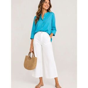 NWT Madison Mathews Turquoise Cotton Poplin Tunic Top Oversized XS
